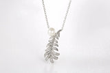 Lekani Crystas Leaf Pendant Necklace S925 Silver Pearls Collar