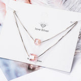 Lekani Crystals Cube Beads Necklace Pendant 925 Sterling Silver Double Layer Cha
