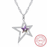Lekani Crystals Double Stars Necklace 925 Silver Chain Max Collares
