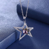 Lekani Crystals Double Stars Necklace 925 Silver Chain Max Collares