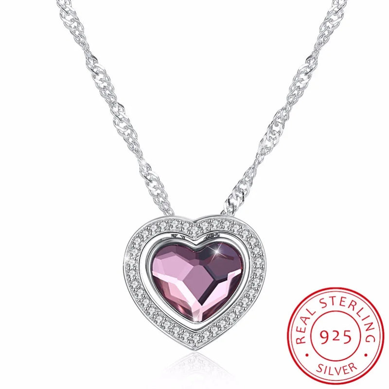 Lekani Crystals Heart Pendant Necklace, Real S925 Silver