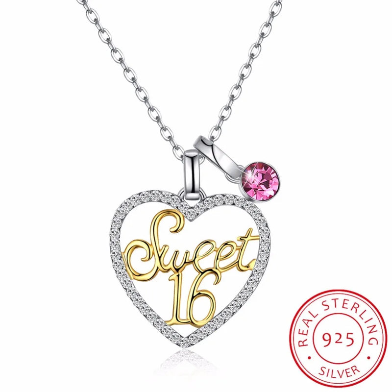 Lekani Crystals Necklace 925 Romantic Heart-shaped Sweet 16 Crystal Pendant