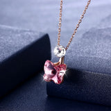 Lekani Crystals Necklace Pink Butterfly Pendant Sterling Silver Jewelry