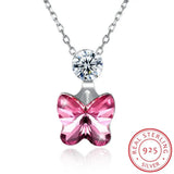 Lekani Crystals Necklace Pink Butterfly Pendant Sterling Silver Jewelry