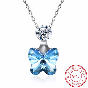 Lekani Crystals Necklace Pink Butterfly Pendant Sterling Silver Jewelry