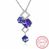 Lekani Crystals Purple Square Pendant Necklace 925 Silver Chain