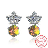 Lekani Crystals Stud Crown Earrings 925 Sterling Silver Cube Earring