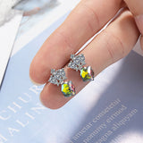 Lekani Crystals Stud Crown Earrings 925 Sterling Silver Cube Earring