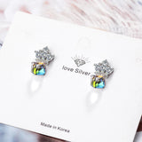 Lekani Crystals Stud Crown Earrings 925 Sterling Silver Cube Earring