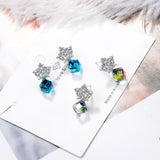 Lekani Crystals Stud Crown Earrings 925 Sterling Silver Cube Earring