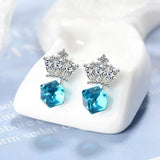 Lekani Crystals Stud Crown Earrings 925 Sterling Silver Cube Earring