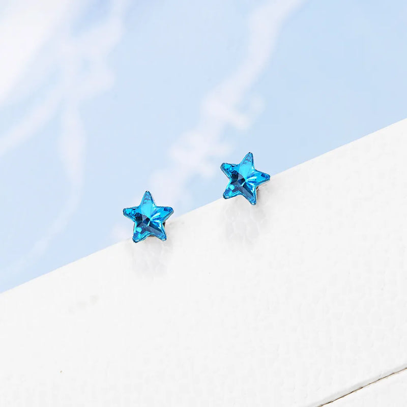 Lekani Crystal Stud Earrings Star Design 925 Sterling Silver