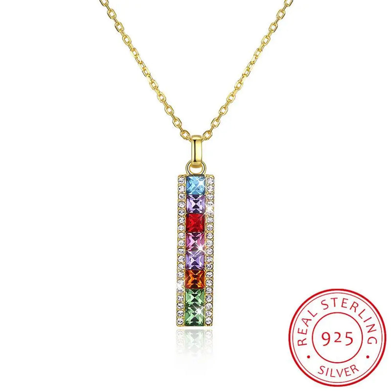 Lekani Long Bar Pendant Necklaces Real 925 Silver Collares Crystals