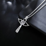 925 Sterling Silver Jesus Cross Necklace Angel Wings Heart Pendant