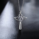 925 Sterling Silver Jesus Cross Necklace Angel Wings Heart Pendant