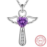925 Sterling Silver Jesus Cross Necklace Angel Wings Heart Pendant