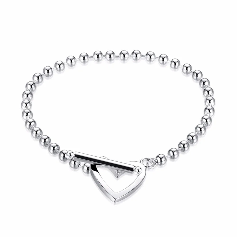 Lekani Heart Shaped Beads Bracelet 925 Silver Charm Women Jewelry