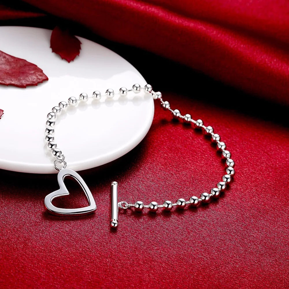 Lekani Heart Shaped Beads Bracelet 925 Silver Charm Women Jewelry