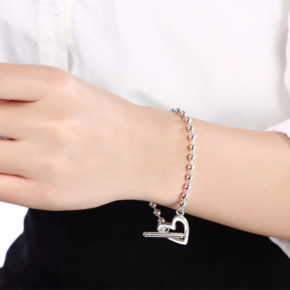 Lekani Heart Shaped Beads Bracelet 925 Silver Charm Women Jewelry