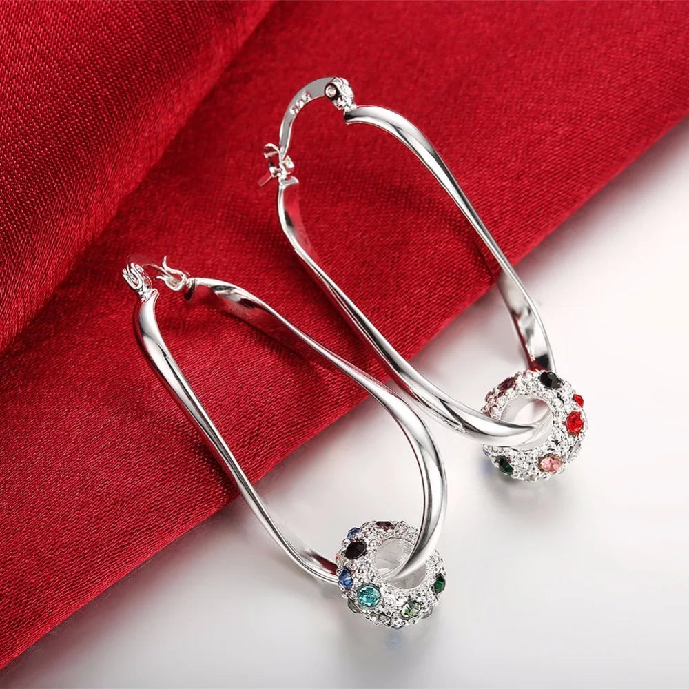 Lekani 925 Silver Ball Hoop Earrings Multicolor Aaa Zirconia Beads