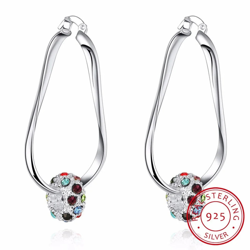 Lekani 925 Silver Ball Hoop Earrings Multicolor Aaa Zirconia Beads