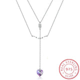 925 Silver Lekani Long Pendant Necklace with Heart Bead Crystals