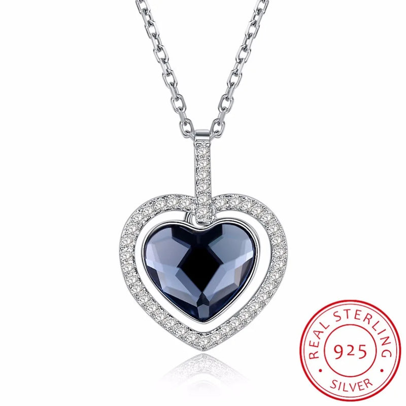 Lekani Crystals Heart Pendant Necklace Real S925 Silver Mother's Gift
