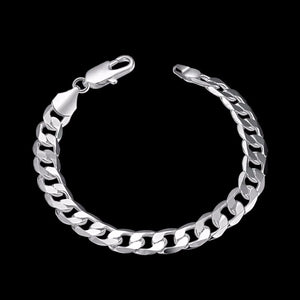 Lekani Men's 925 Silver Charm Bracelet 8mm Flat Chain Bangle
