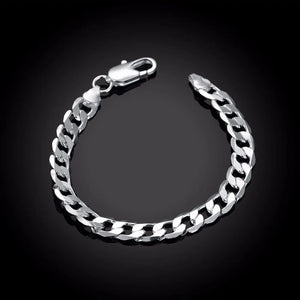 Lekani Men's 925 Silver Charm Bracelet 8mm Flat Chain Bangle