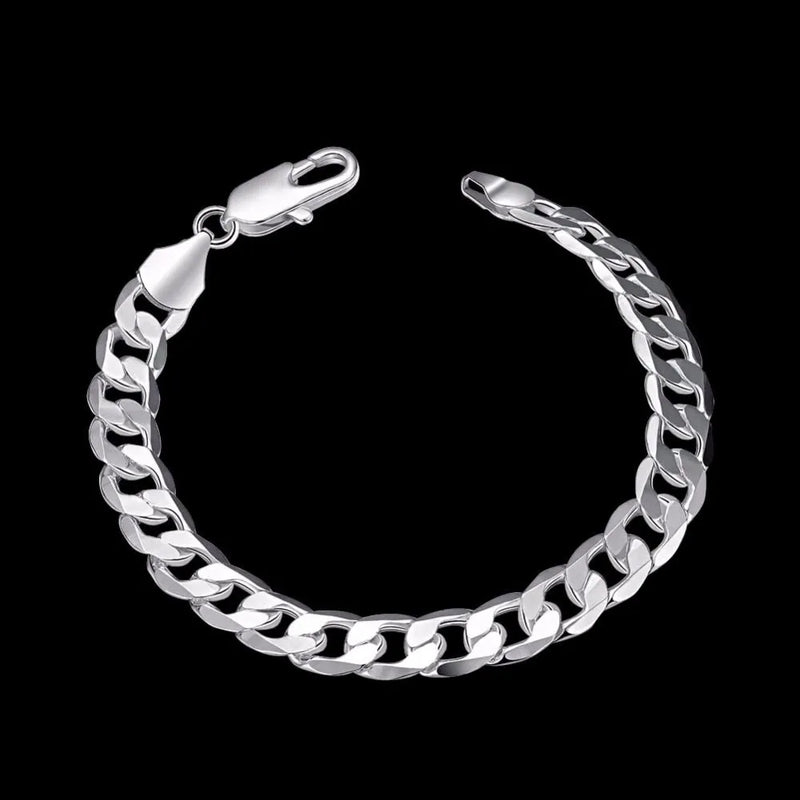 Lekani Men's 925 Silver Charm Bracelet 8mm Flat Chain Bangle