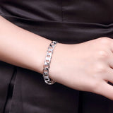 Lekani Men's 925 Silver Charm Bracelet 8mm Flat Chain Bangle