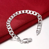 Lekani Men's 925 Silver Charm Bracelet 8mm Flat Chain Bangle