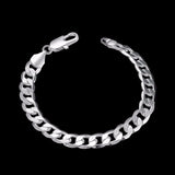 Lekani Men's 925 Silver Charm Bracelet 8mm Flat Chain Bangle