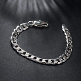 Lekani Men's 925 Silver Charm Bracelet 8mm Flat Chain Bangle