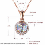 Cube Crystal Round Pendant Necklace 925 Sterling Silver Chain For Women