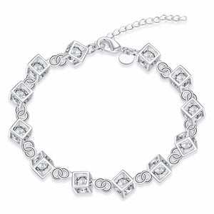 Austrian Crystal Cubes Bracelet 925 Silver Fine Jewelry Charm Bijoux