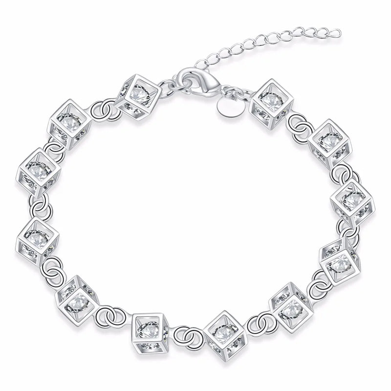 Austrian Crystal Cubes Bracelet 925 Silver Fine Jewelry Charm Bijoux