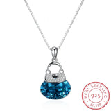 Lekani Original Crystals Bag Pendant Necklace 925 Sterling Silver Collares Gift