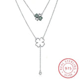 Lekani S925 Sterling Silver Clover Necklace Crystals Women Fine Jewelry