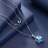 Lekani Snowflake Star Pendant Necklace Real S925 Silver Double Chains Collier