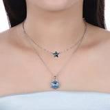 Lekani Snowflake Star Pendant Necklace Real S925 Silver Double Chains Collier