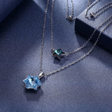 Lekani Snowflake Star Pendant Necklace Real S925 Silver Double Chains Collier