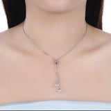 Lekani 2 Beads Crystals Long Pendants Necklaces 925 Silver Chain Collares Women