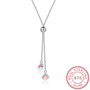 Lekani 2 Beads Crystals Long Pendants Necklaces 925 Silver Chain Collares Women