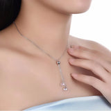 Lekani 2 Beads Crystals Long Pendants Necklaces 925 Silver Chain Collares Women