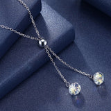 Lekani 2 Beads Crystals Long Pendants Necklaces 925 Silver Chain Collares Women