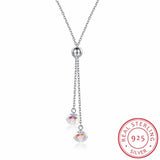Lekani 2 Beads Crystals Long Pendants Necklaces 925 Silver Chain Collares Women