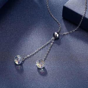 Lekani 2 Beads Crystals Long Pendants Necklaces 925 Silver Chain Collares Women