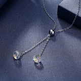 Lekani 2 Beads Crystals Long Pendants Necklaces 925 Silver Chain Collares Women