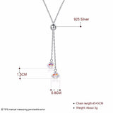 Lekani 2 Beads Crystals Long Pendants Necklaces 925 Silver Chain Collares Women